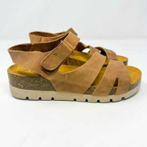 Plakton Comodoro Leather Sandals Size 38 US 7 Tan Leather Cork Memory Cushion